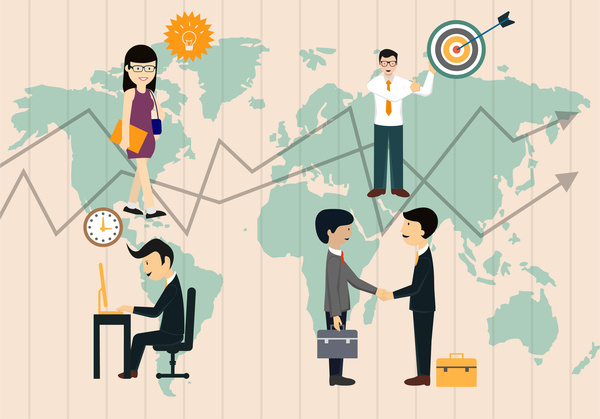 Business-Vektor-Illustration mit Menschen auf Vigentte Karte
