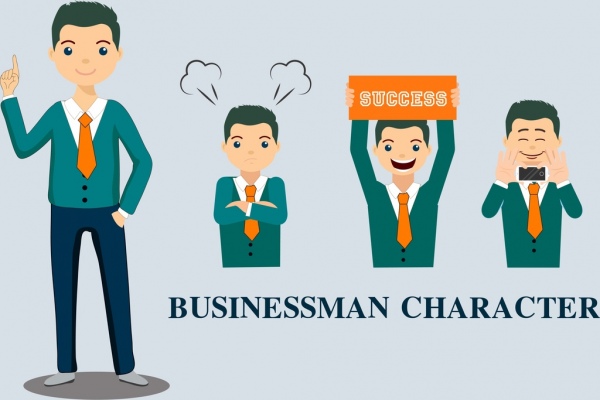 бизнесмен характер иконы эмоциональный дизайн цветной мультфильм