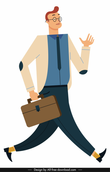 ícone do empresário caminhando gesto colorido personagem dos desenhos animados