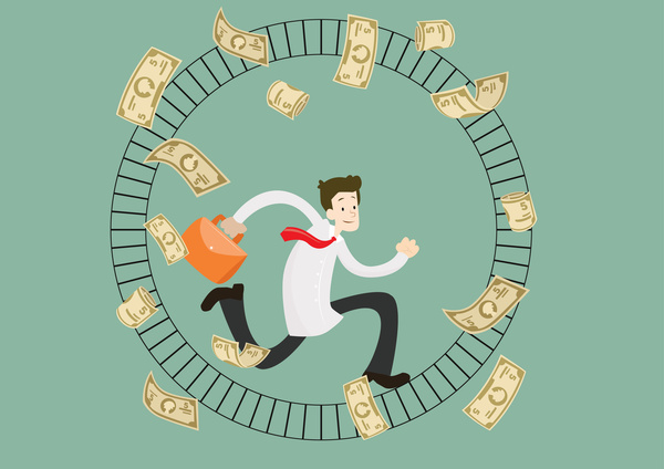 Unternehmer-Vektor-Illustration mit fließendem Mann und Geld