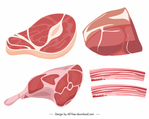 elemen desain toko daging berwarna sketsa 3d datar