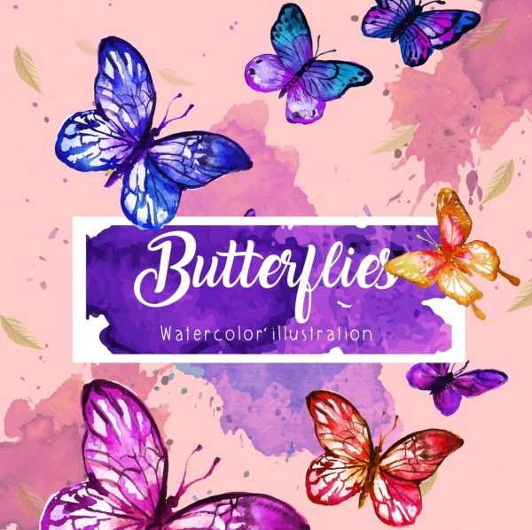 borboletas fundo grunge colorido decoração aquarela