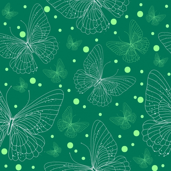 farfalle di sfondo verde disegno ripetente schizzo