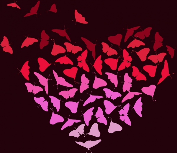 الفراشات خلفية التصميم على شكل قلب لون غامق