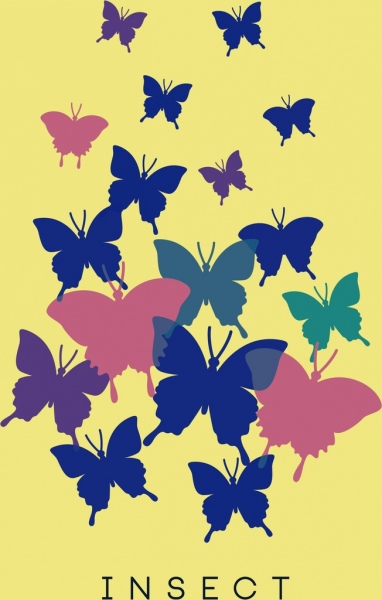 borboletas fundo multicolorido ornamento plano