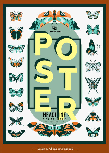 蝶のコレクションポスターカラフルなフラットデザイン