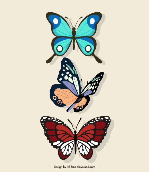 elemen dekorasi kupu-kupu sketsa warna-warni