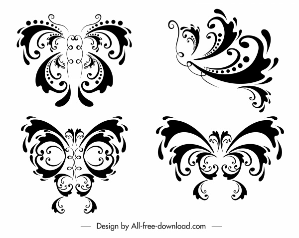 papillons icônes classiques courbes symétriques décor