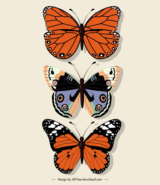 Schmetterlinge Symbole farbige flache Skizze symmetrische Dekor