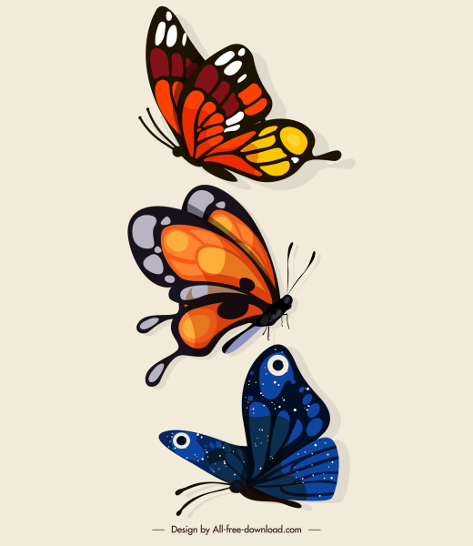 iconos mariposas dinámicos bosquejo volador colorido diseño colorido