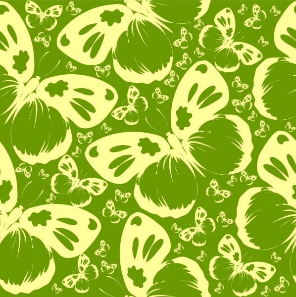 kupu-kupu pola latar belakang hijau dekorasi berulang gaya sketsa