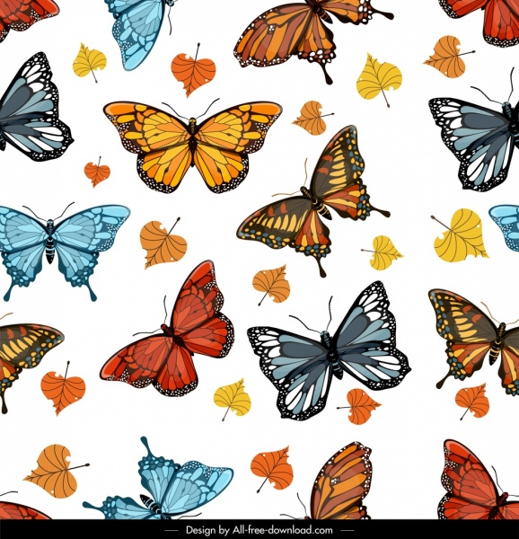 decoração de folhas de desenho colorido padrão de borboletas
