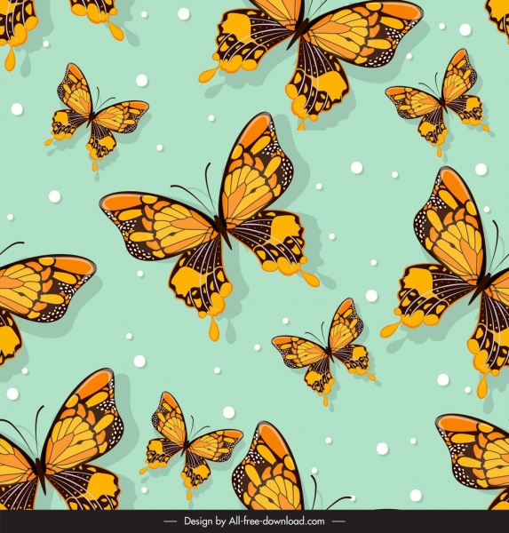borboletas padrão escuro colorido repetindo ícones esboço