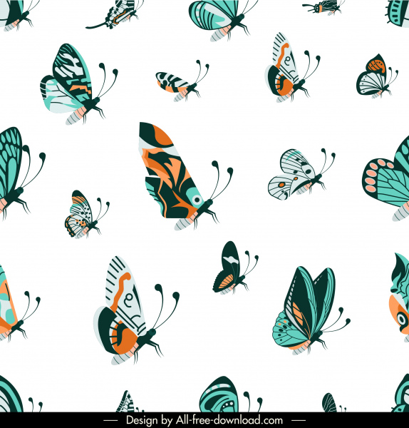 pola kupu-kupu template dekorasi berwarna-warni klasik