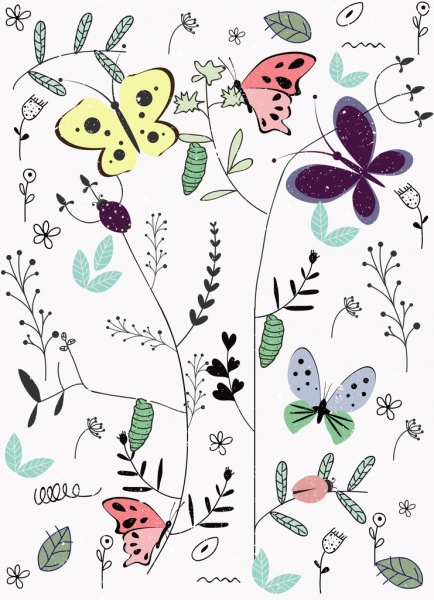 蝴蝶背景彩色平面手繪設計