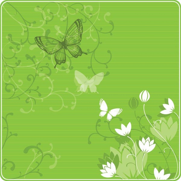 Butterfly Flying On Green Floral Art Background