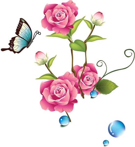 mariposa volando en diseño de postal realista vector de color de rosa