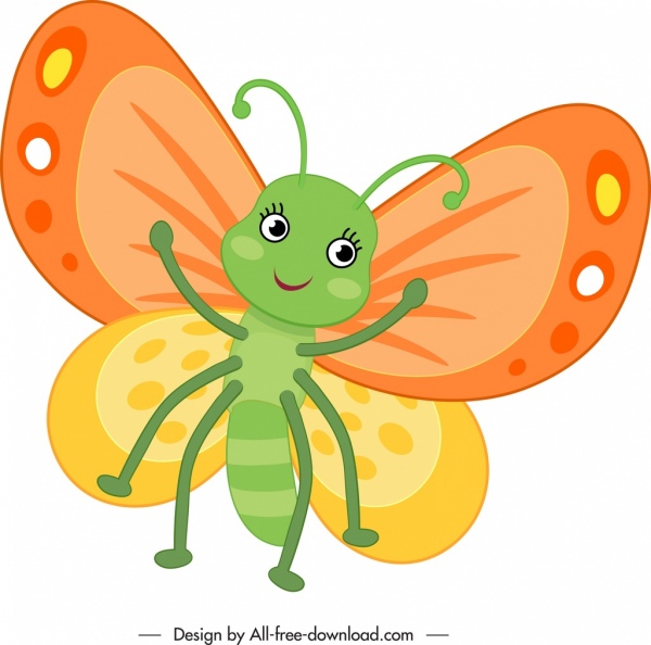 ikon kupu-kupu lucu bergaya kartun karakter sketsa