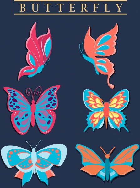 farfalla icone raccolta colorato piatto design