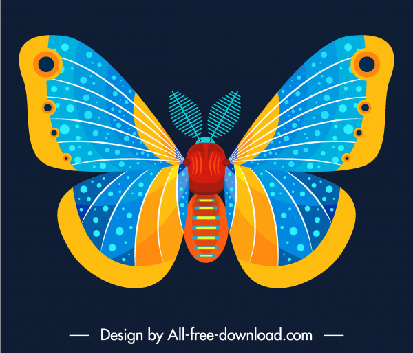 蝴蝶昆蟲圖示色彩繽紛的裝飾對稱平面設計