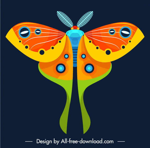 ikon serangga kupu warna-warni dekorasi simetris datar