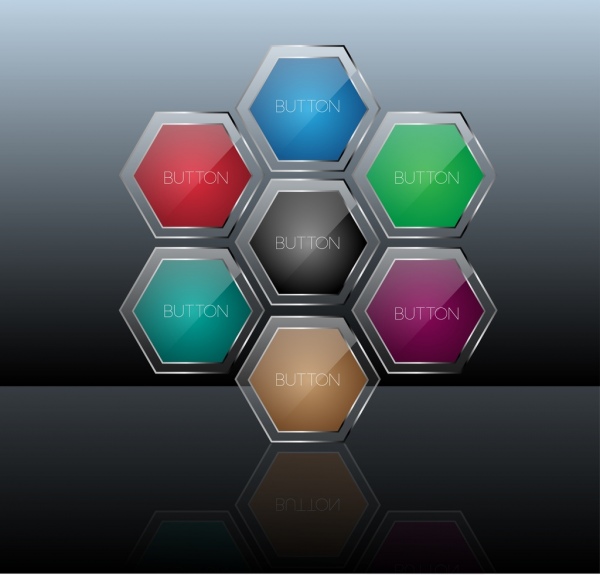 кнопки коллекции блестящие многоцветной полигональных орнамент