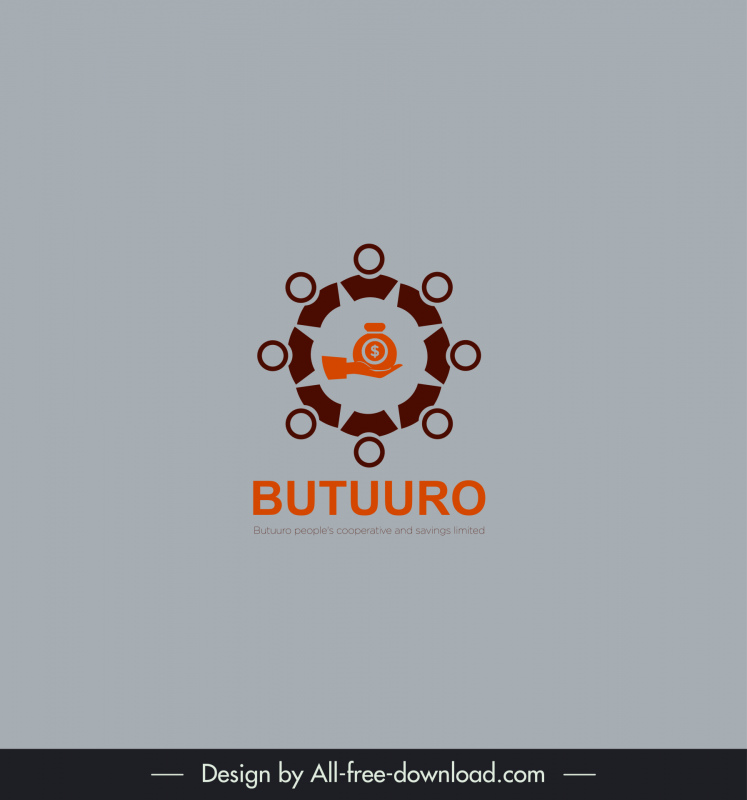 butuuro logo şablonu simetrik daire dekor siluet el para çanta eskiz