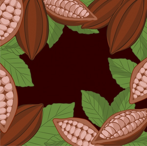 カカオの果実の背景の暗い茶色緑デザイン