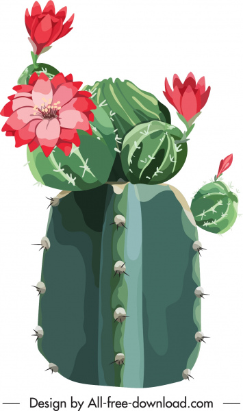 Kaktus bunga lukisan mekar sketsa closeup desain