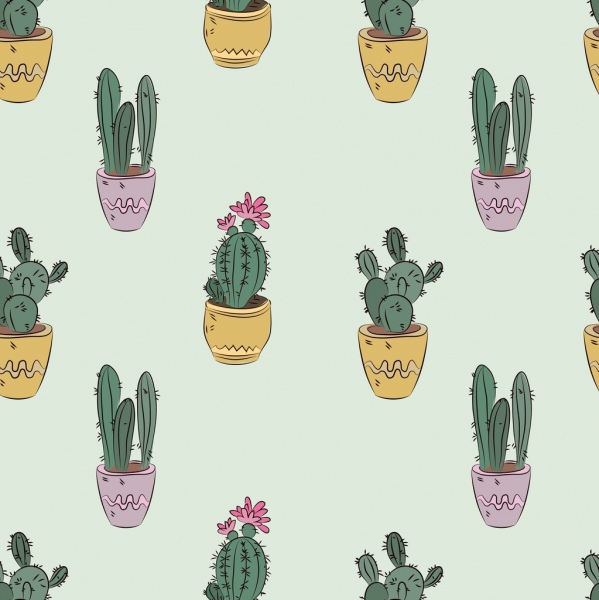 Kaktus latar belakang warna-warni berulang ikon