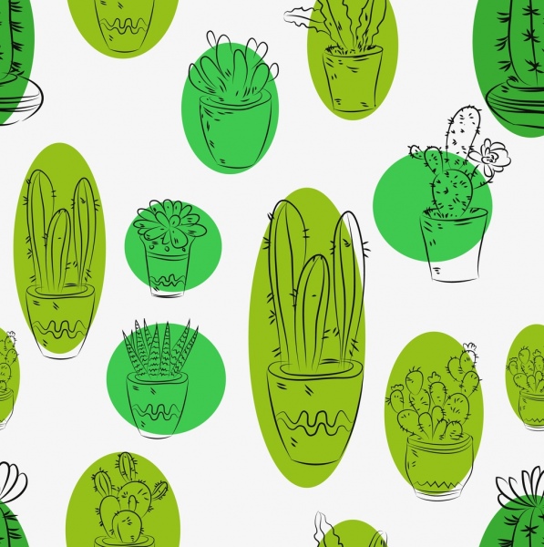 cactus sfondo vari tipi sketch handdrawn ripetendo stile