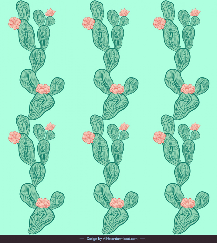 motif de cactus répétant croquis classique dessiné à la main