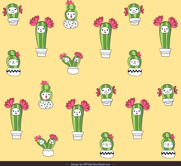 cactus patrón plantilla lindo repetir estilizado boceto handdrawn