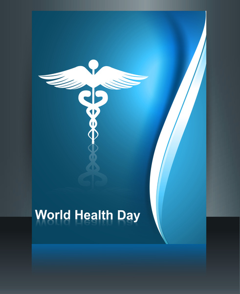 caduceo médico símbolo folleto plantilla colorido mundo salud día reflexión diseño vector