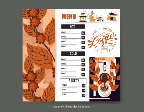 template menu kafe kontras desain keanggunan klasik