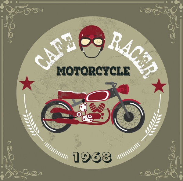 старинный дизайн кафе гонщик реклама мотоцикла значок