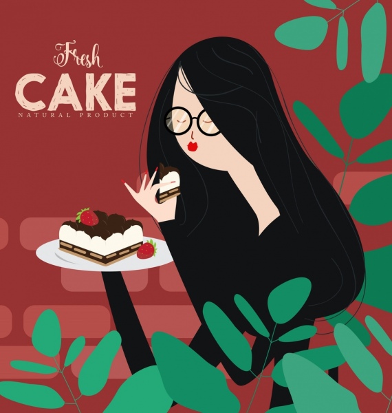 ケーキ広告の楽しみの女性アイコン古典的なデザイン