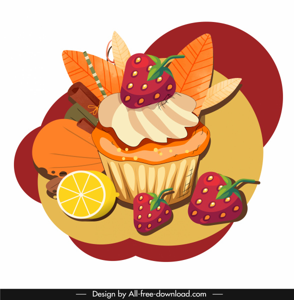 ikon kue pencuci mulut warna-warni sketsa digambar tangan klasik