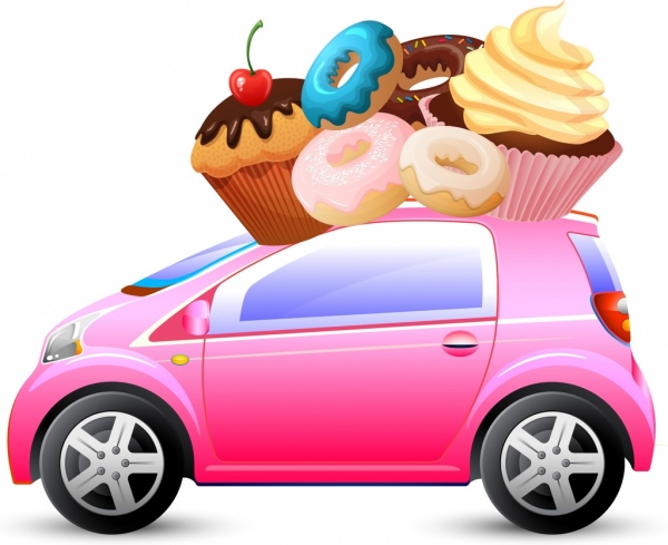kue iklan mobil transportasi ikon berwarna-warni dekorasi