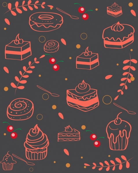 Kuchen Hintergrund dunkle 3d handgezeichnete Skizze