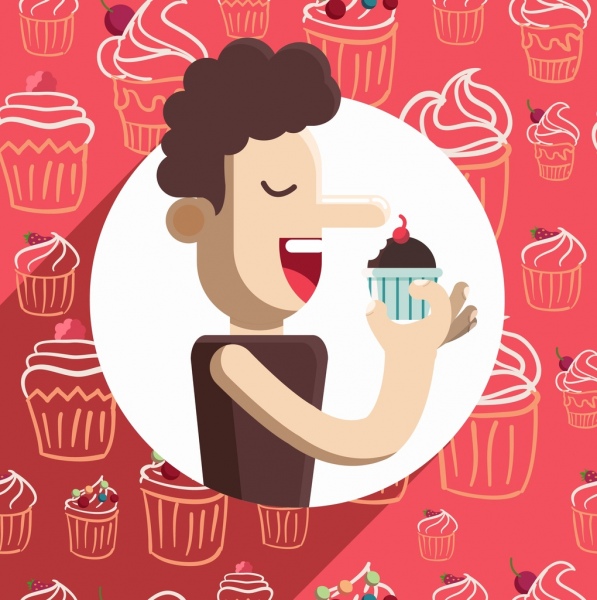 Kue latar belakang makan ikon manusia ikon datar sketsa