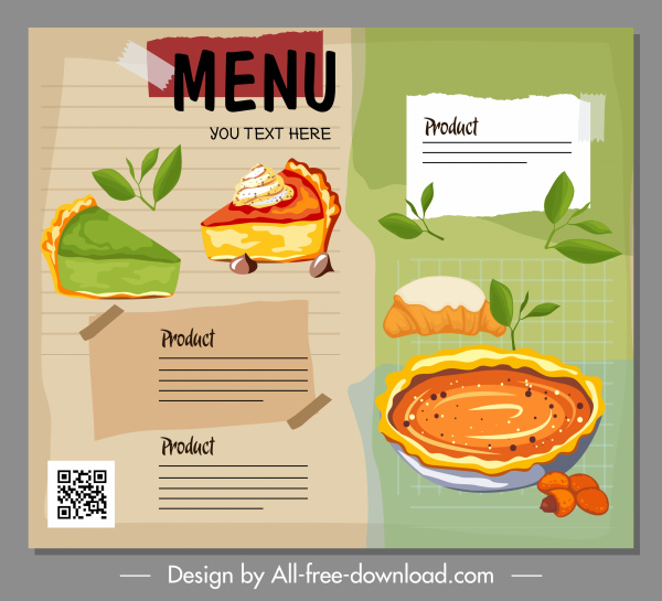 template menu kue desain handdrawn klasik yang elegan
