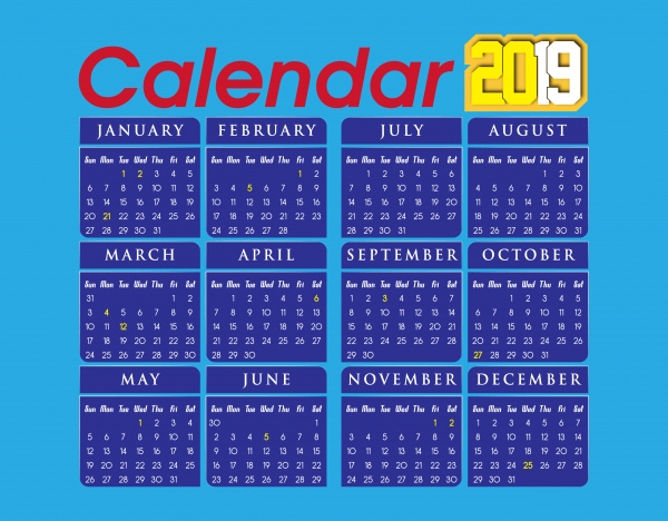 calendário 2019