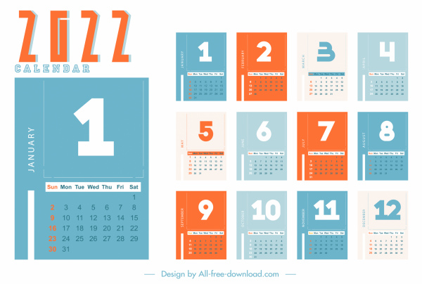 elemen desain kalender berwarna dekorasi angka desain polos