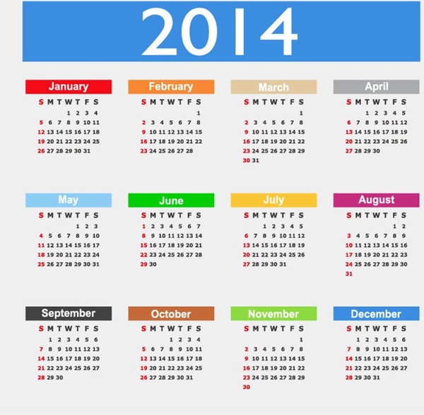 Kalender design14 Jahr Vektorgrafik