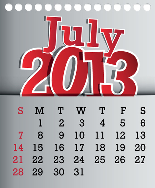 Calendar July13 Design Vector Graphic