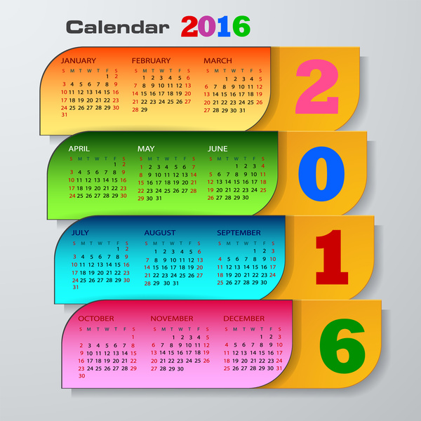 modello di calendario 2016