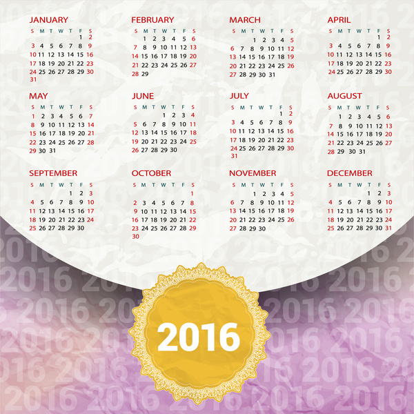 modello di calendario 2016