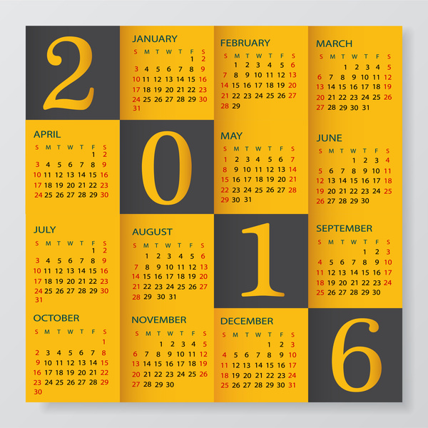 日曆2016範本