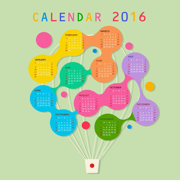 globo de la plantilla de calendario 2016